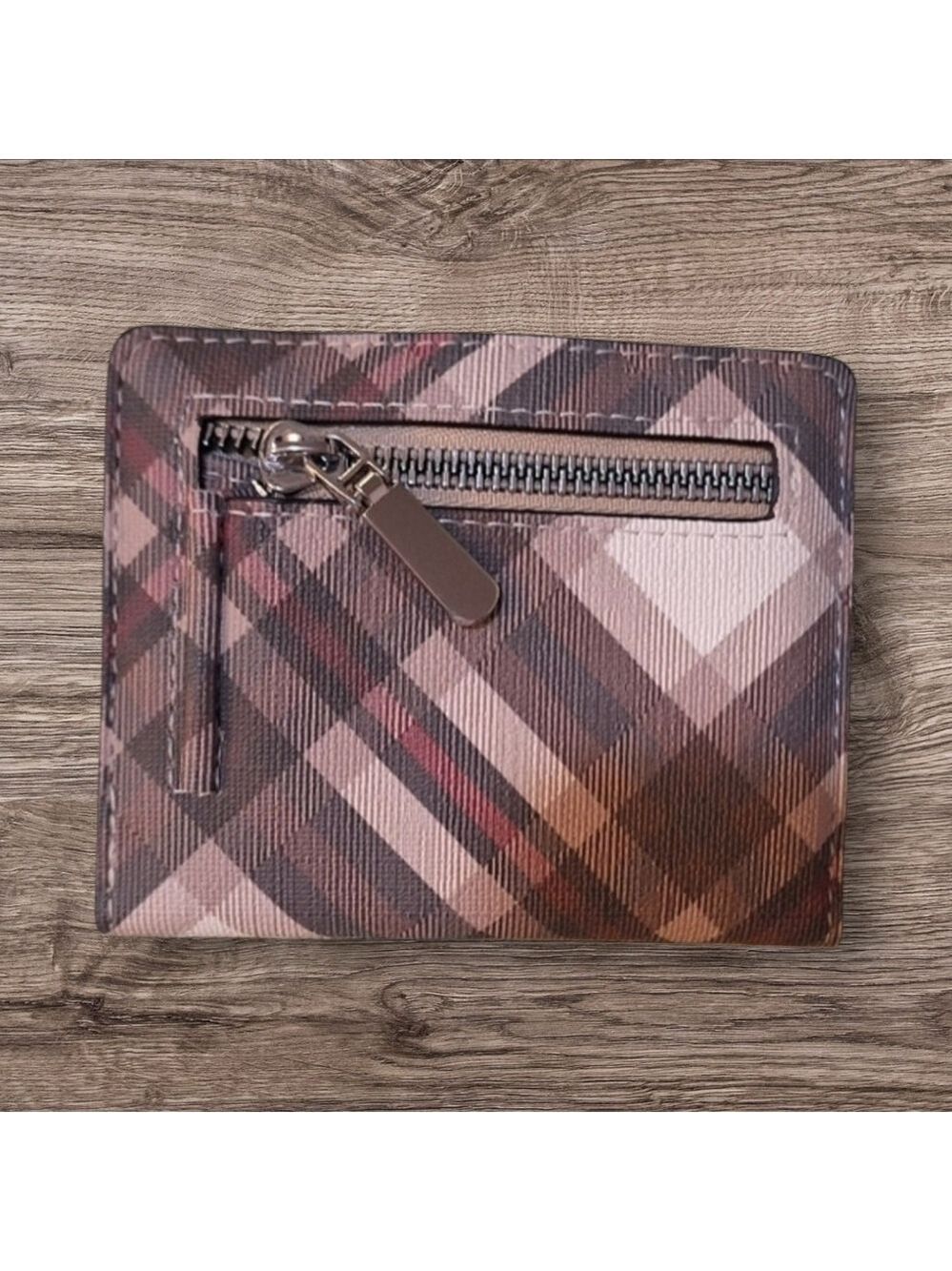 Plaid Zip Snap Mini Billfold Wallet